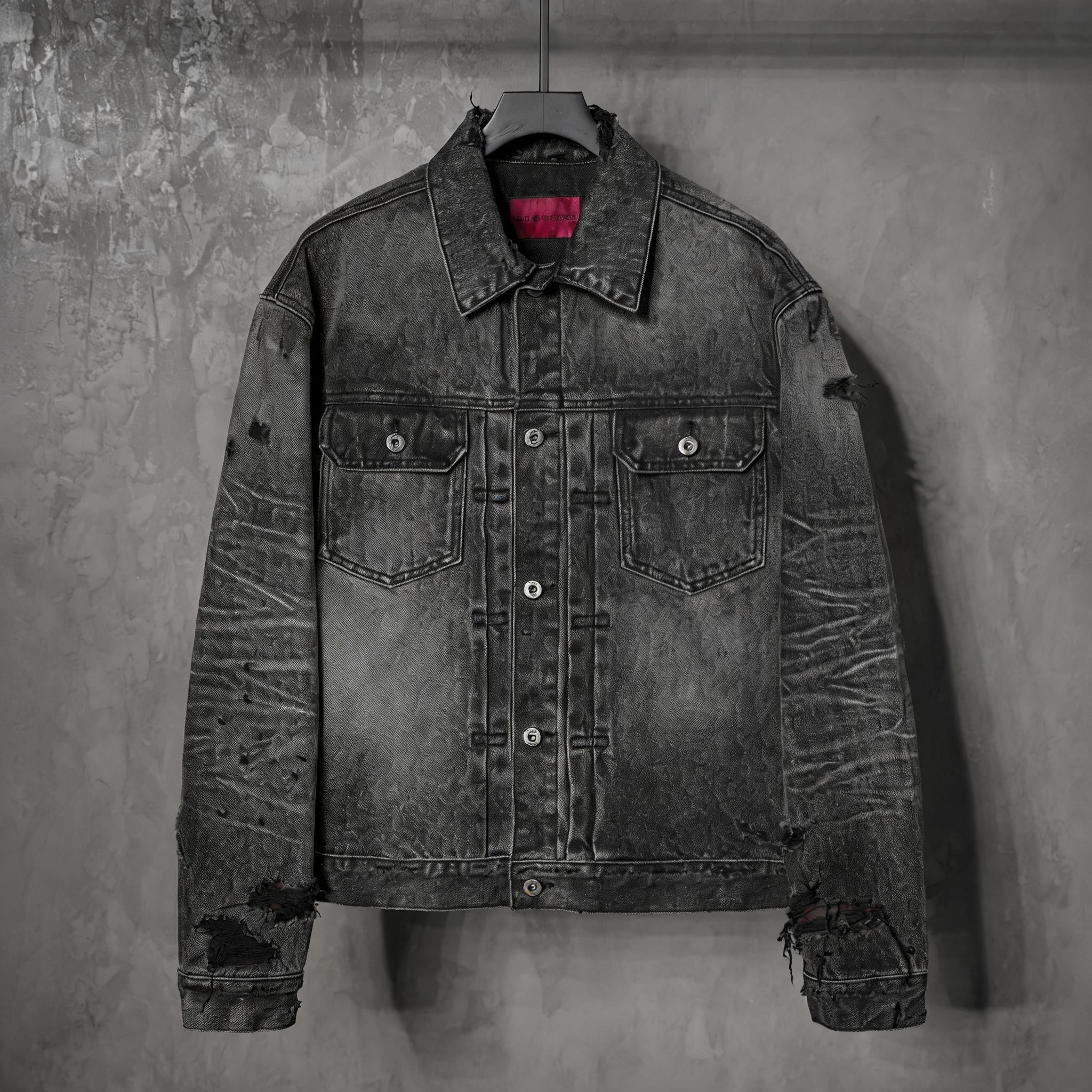 Washed Grey Plaid Lined Denim Jacket