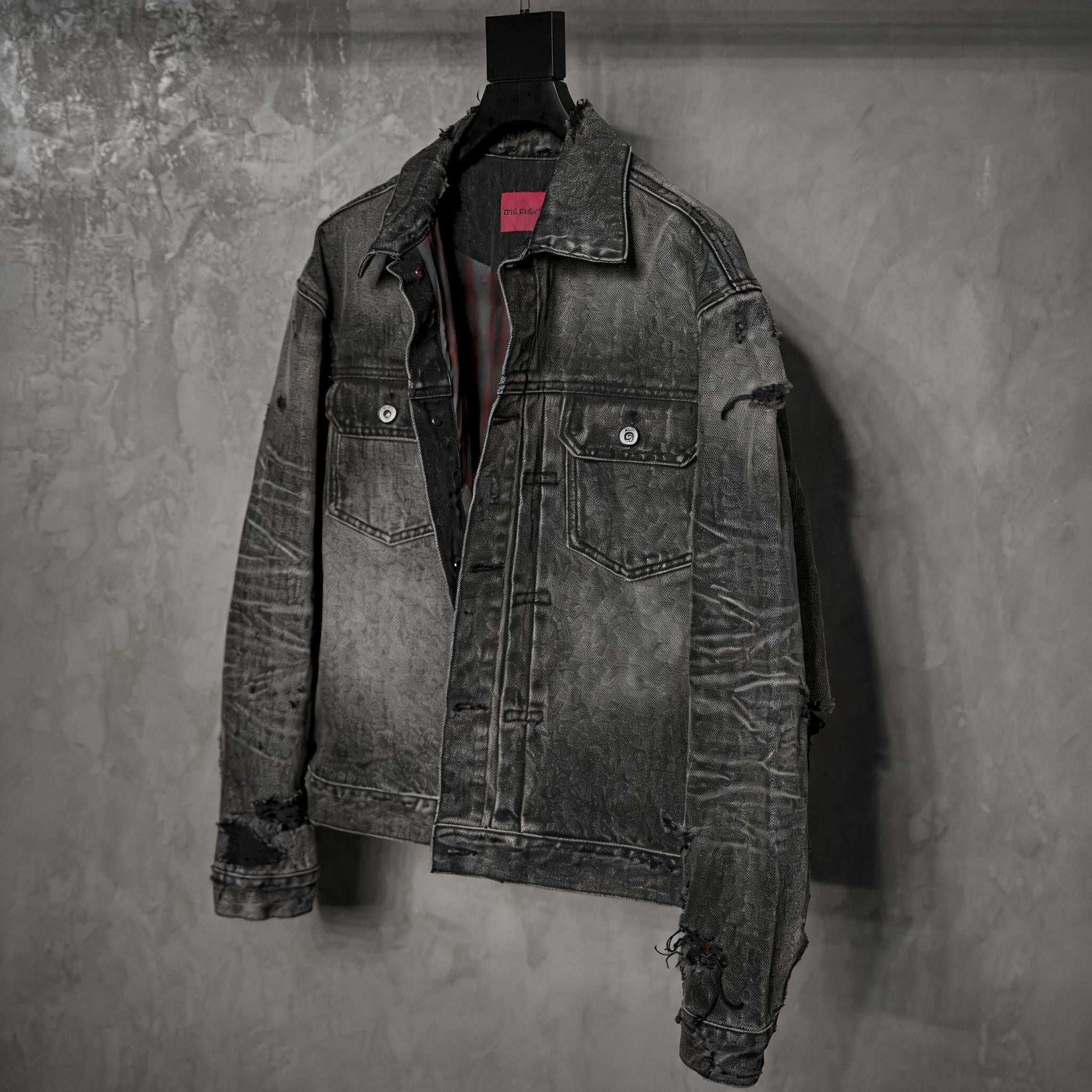 Washed Grey Plaid Lined Denim Jacket