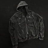 Black Loose Patchwork Zip Hoodie