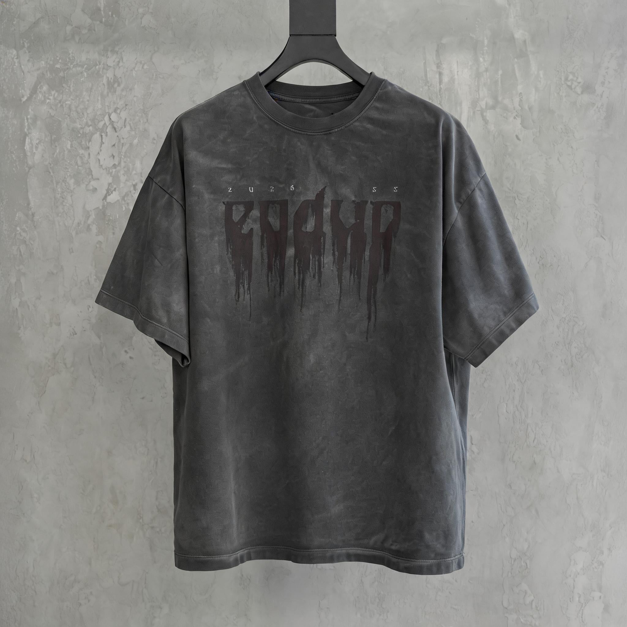 Loose Washed Dark Gray Printed Tee