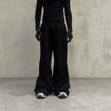 Black Loose Pleated Flare Cotton Sweatpants