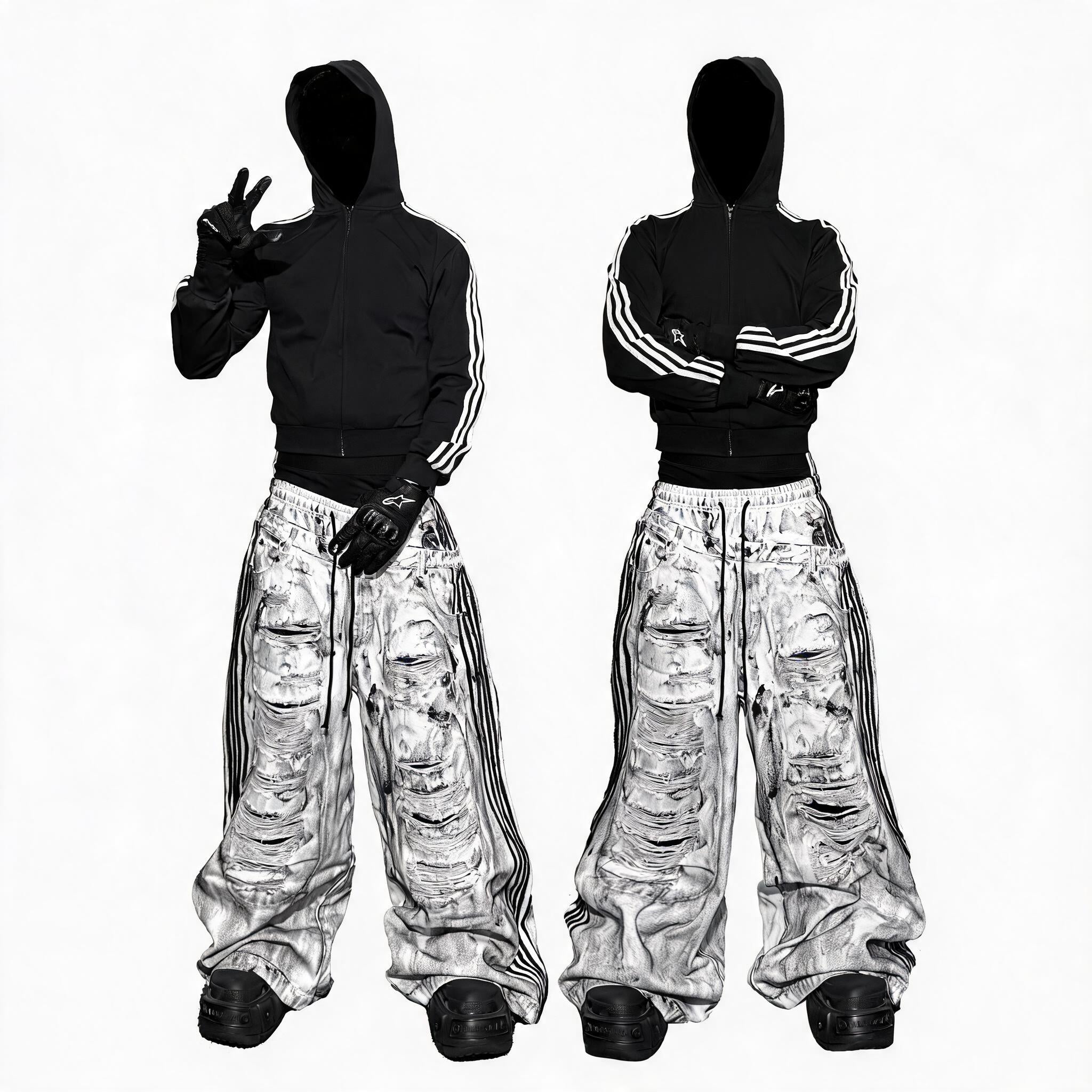 Wide Leg Two-In-One White Canvas Pants