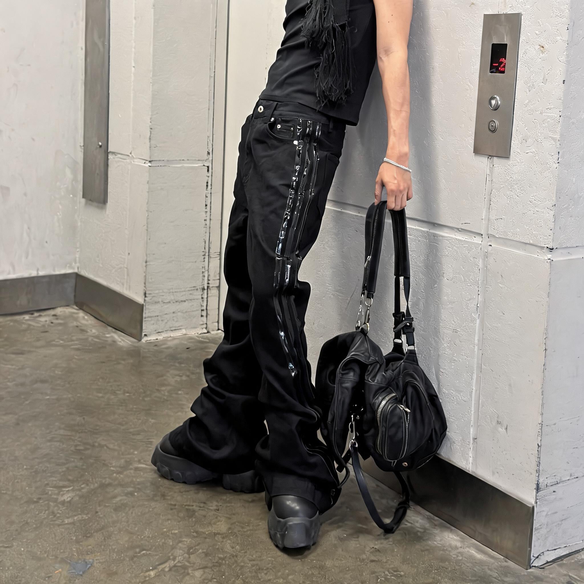 Stretchy Three Stripe Flared Patent Pants
