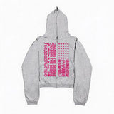 Slim Cropped Gray Flag-Embroidered Zip Hoodie