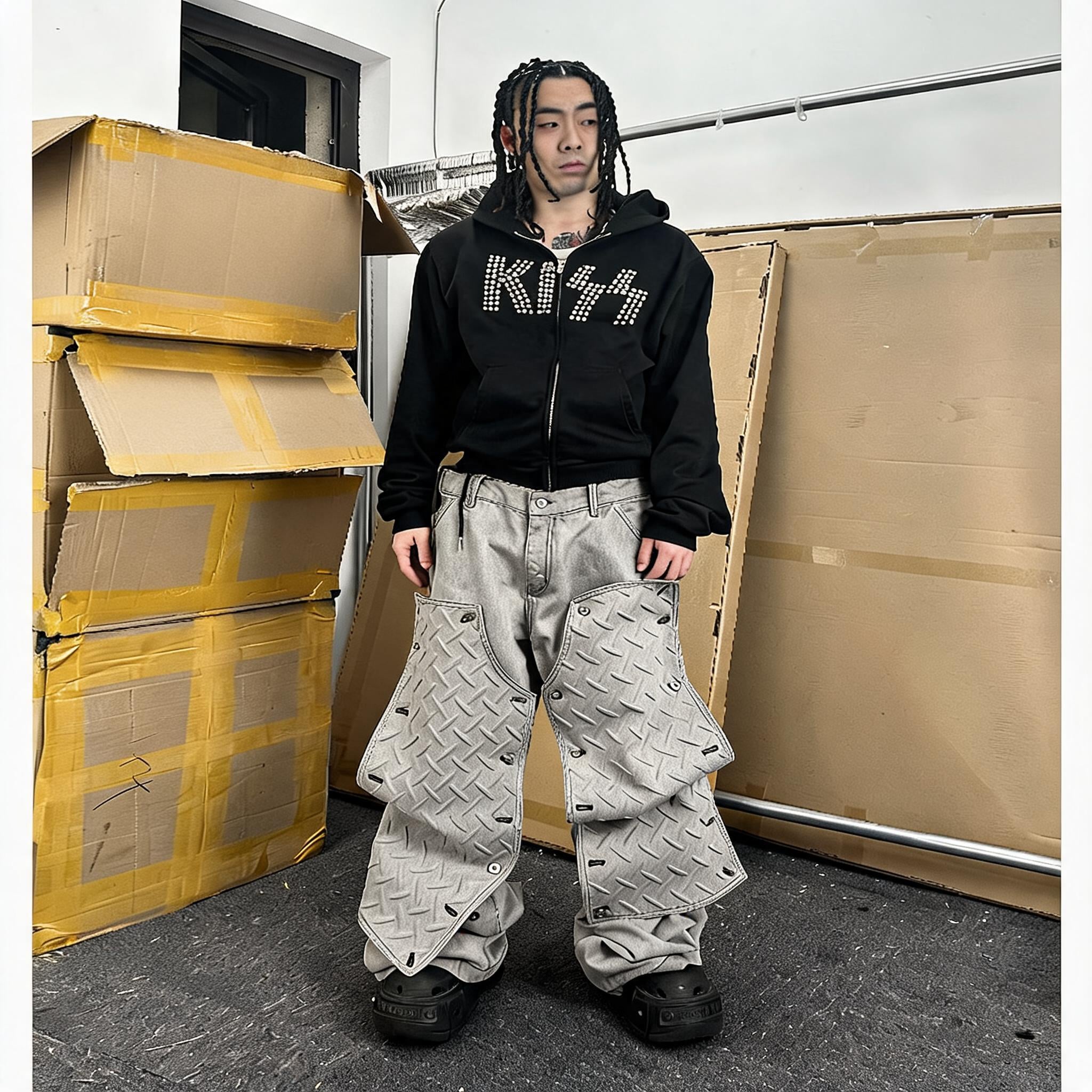 Detachable Deconstructed Knee Grey Denim Jeans
