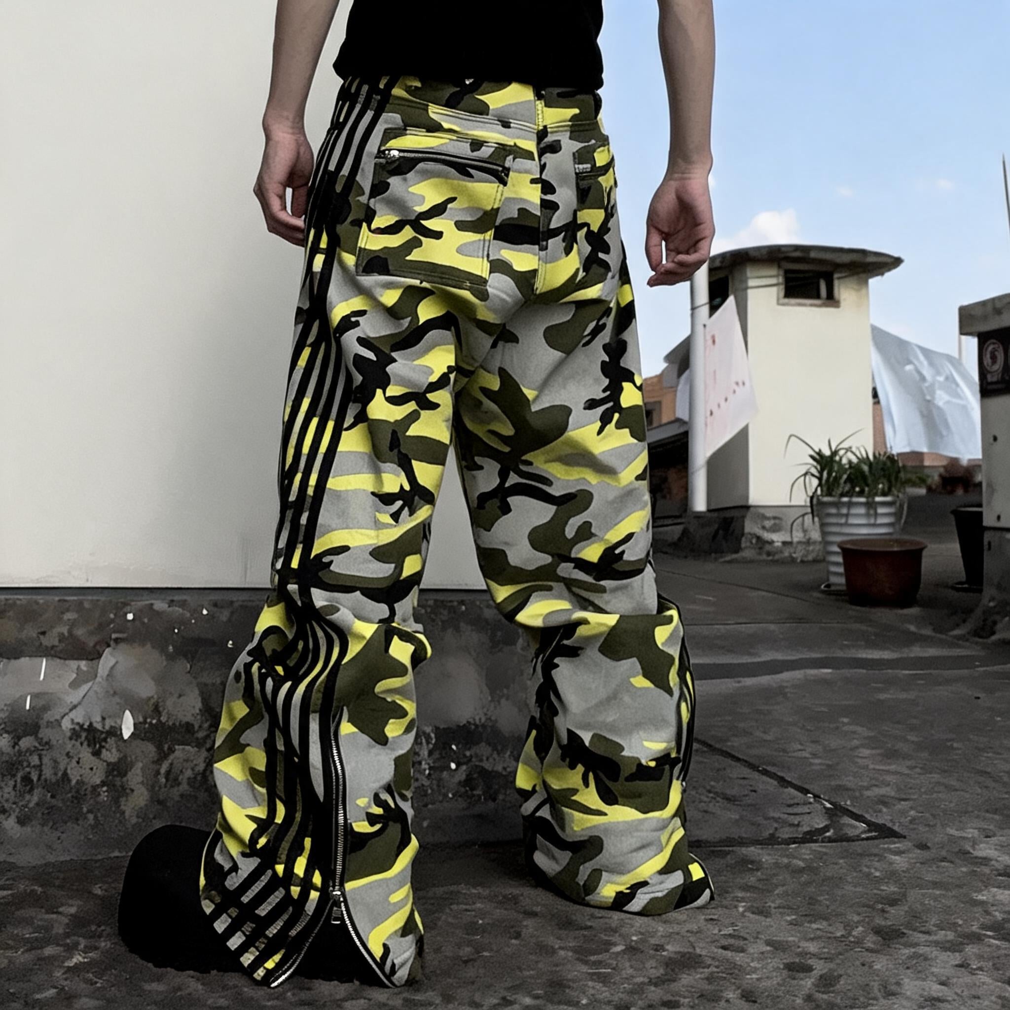 Yellow Camo Suede Knee Racing Pants