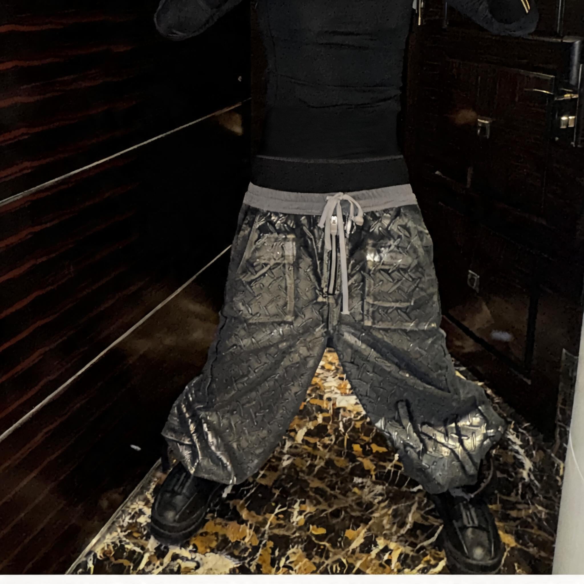 Silver Wax Embossed Bootleg Cargo Pants
