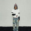 White Cropped Lip Print Ribbed Tee