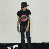 Black Cropped Lip Print Tee