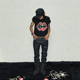 Black Cropped Lip Print Tee
