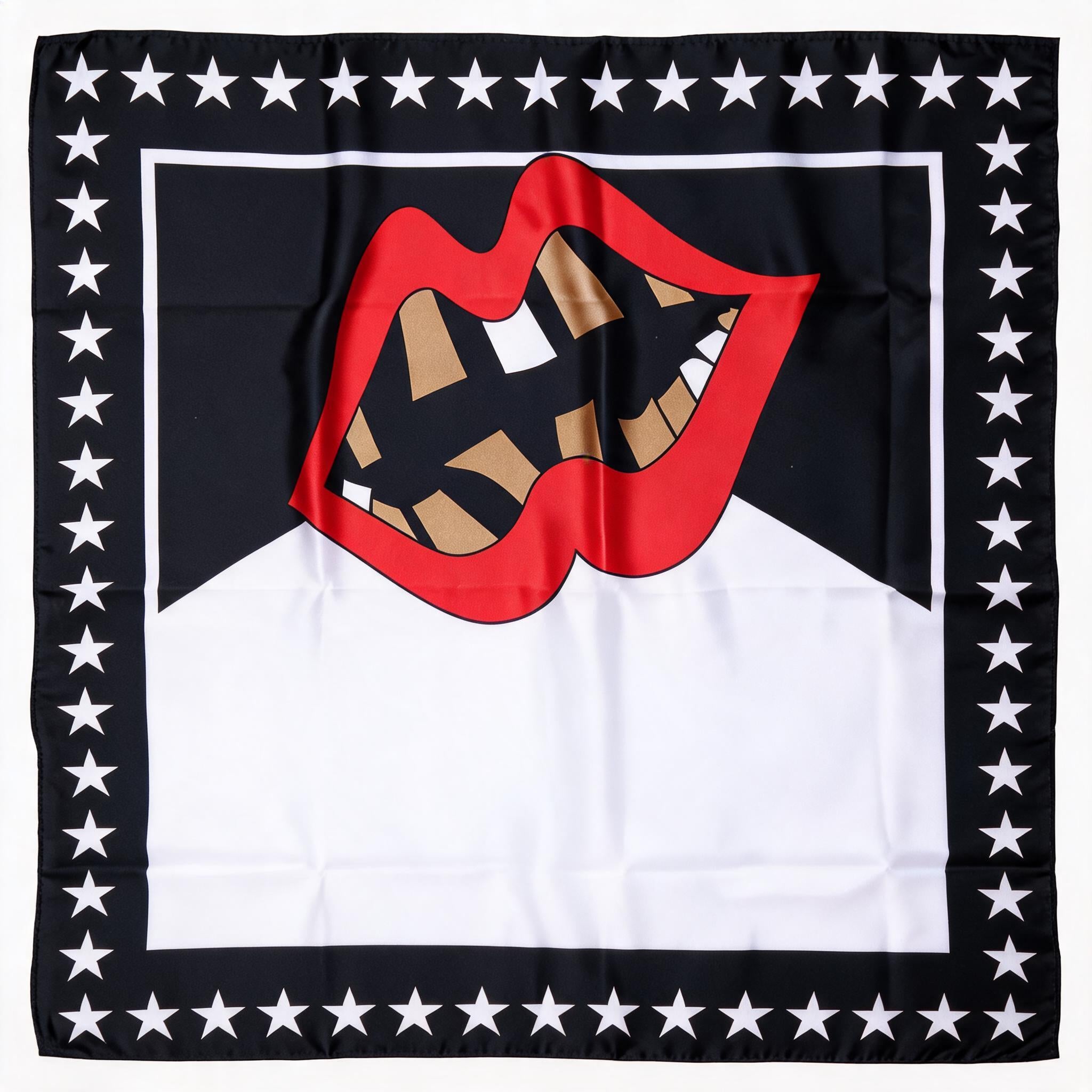 Black Lip Print Square Satin Scarf