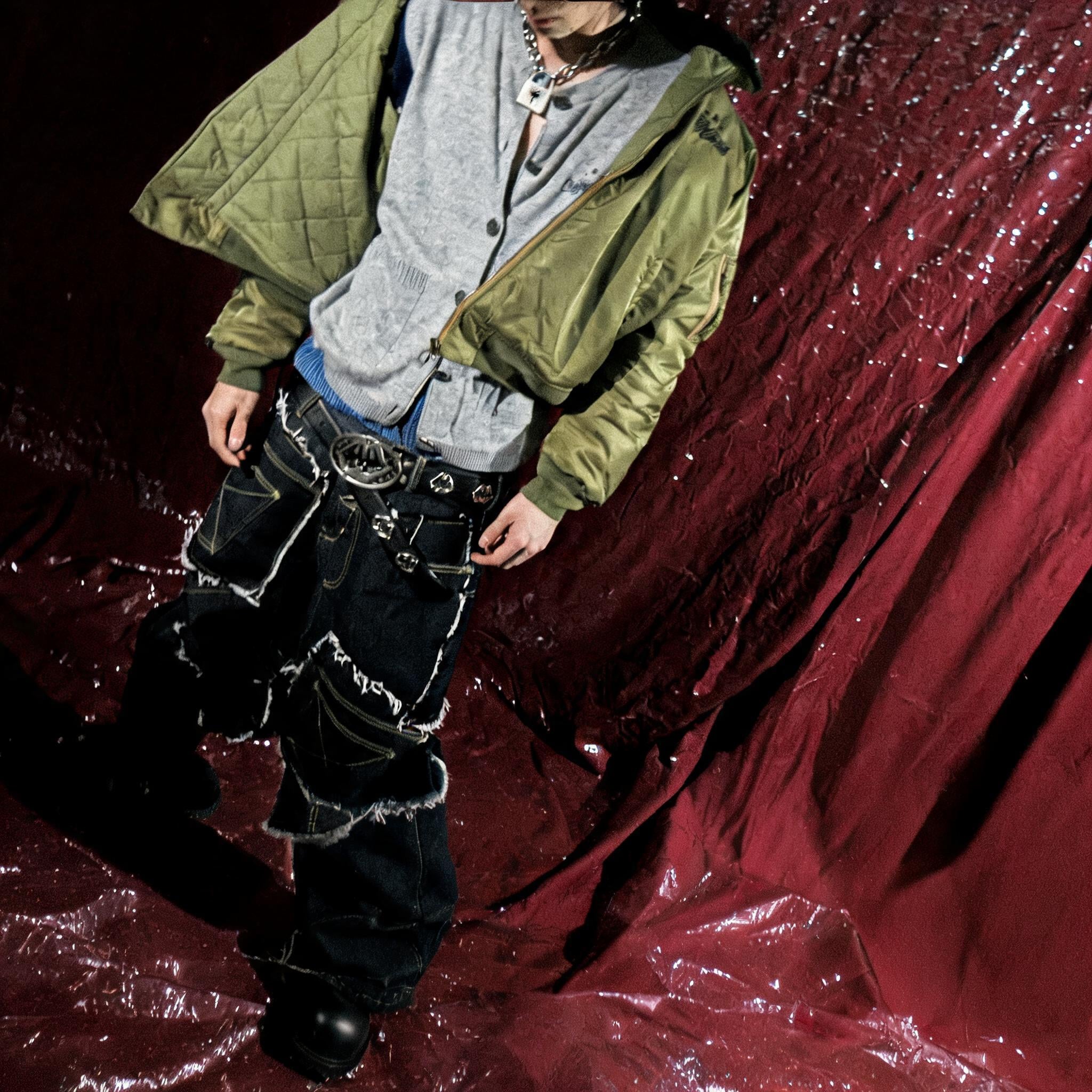 Baggy Raw Denim Patchwork Pants