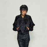 Black Acetate Embroidered Cropped Zip Jacket