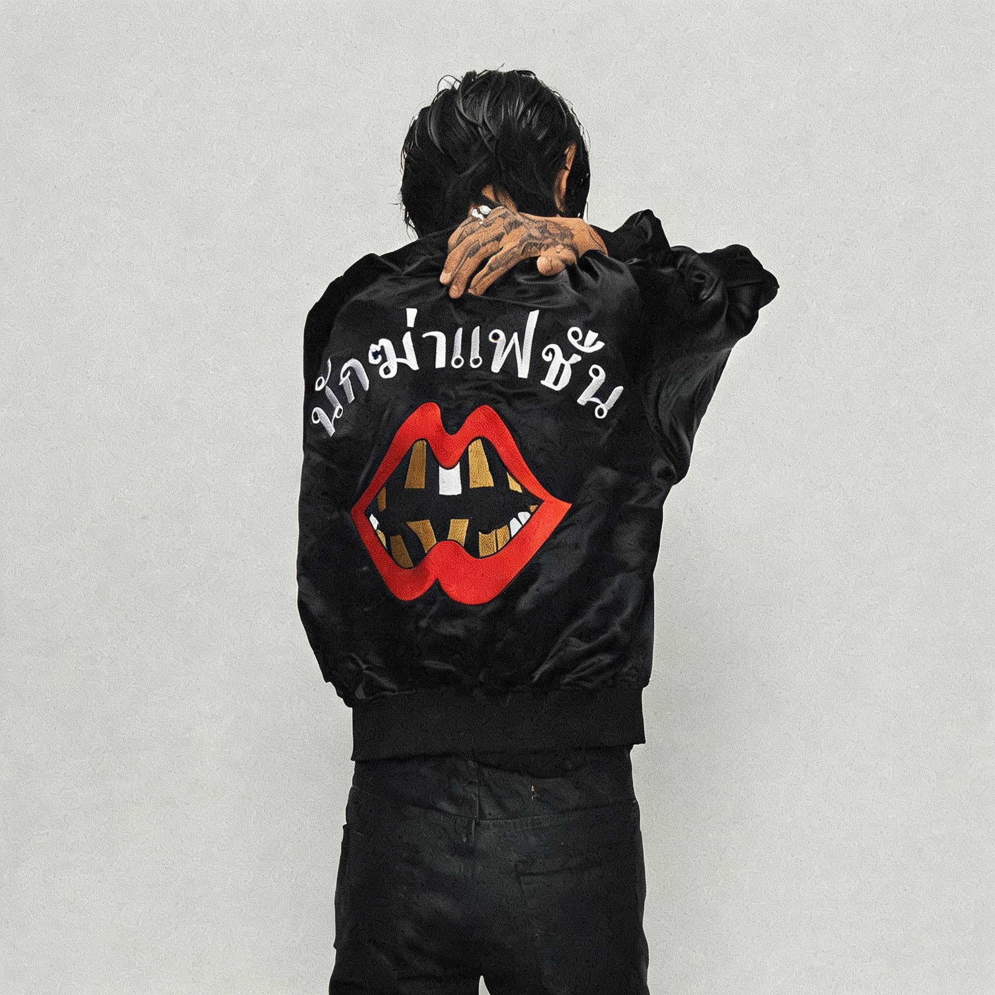 Black Acetate Embroidered Cropped Zip Jacket