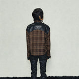 Brown Plaid Leather Shirt Jacket