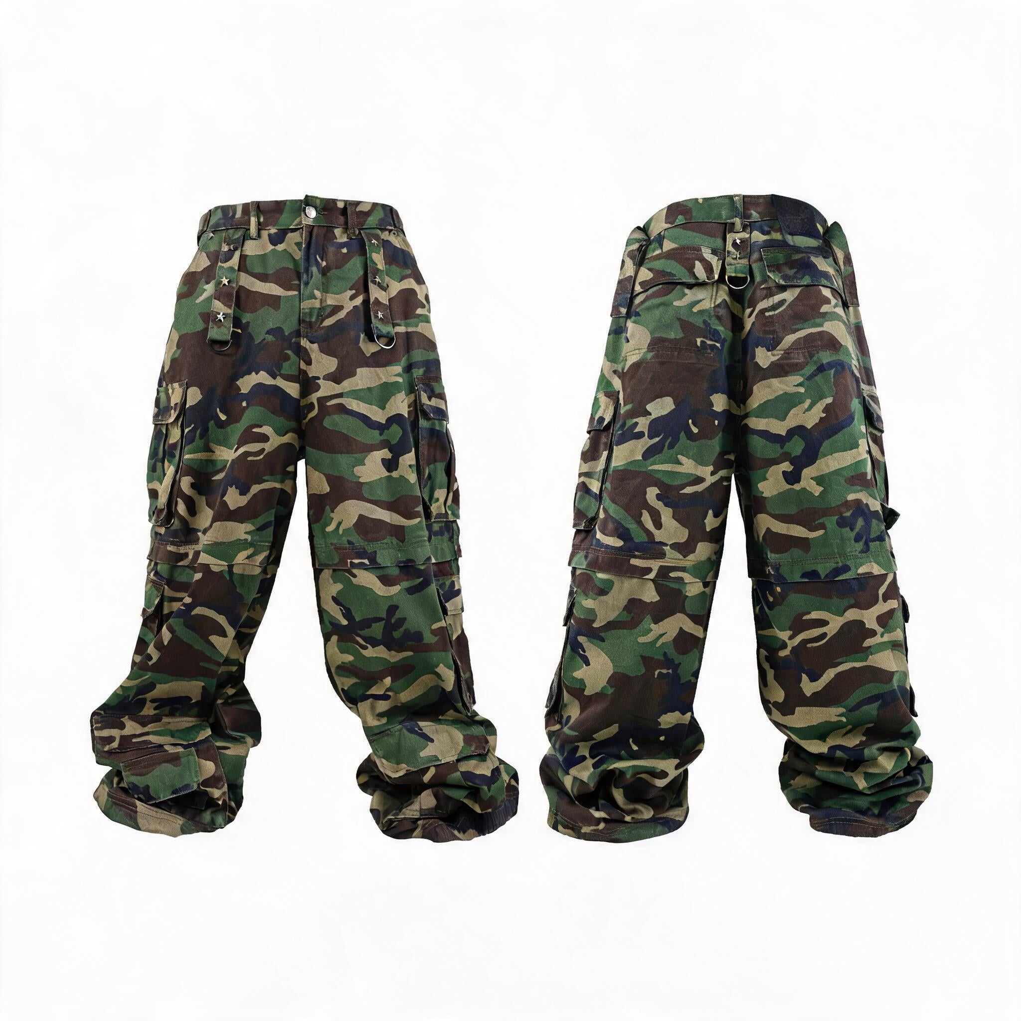 Army Green Camo Loose Cargo Pants