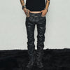 Black Coated Waxed Distressed Straight Jeans