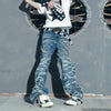 Blue Washed Distressed Flared Denim Pants