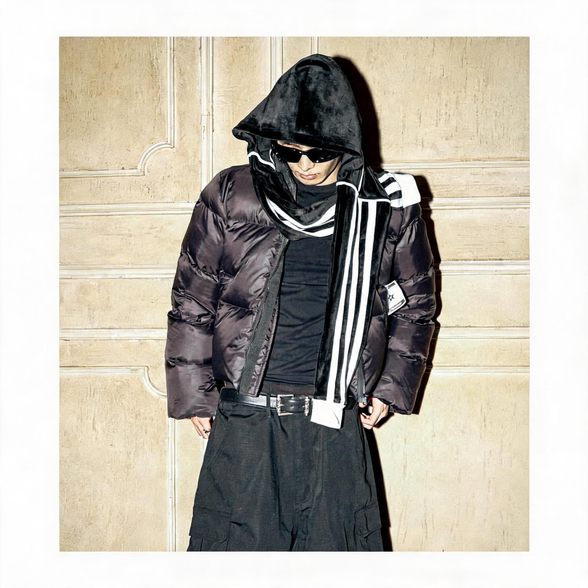 Black Short Down Stand Collar Jacket