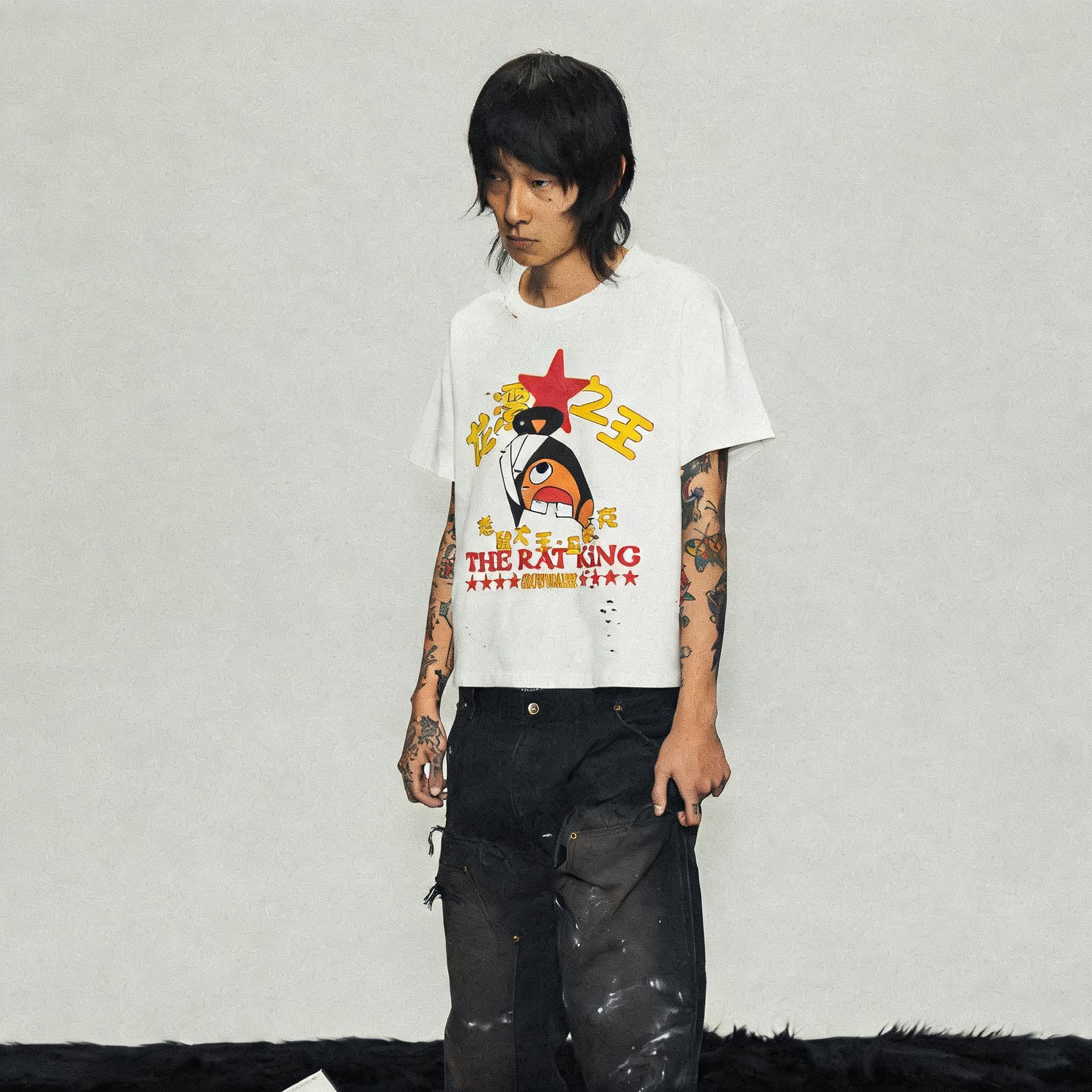 White Distressed Short Sleeve Tee