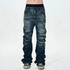 Men's Ice Blue Distressed Curved Jeans