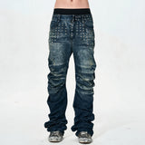 Men's Ice Blue Distressed Curved Jeans