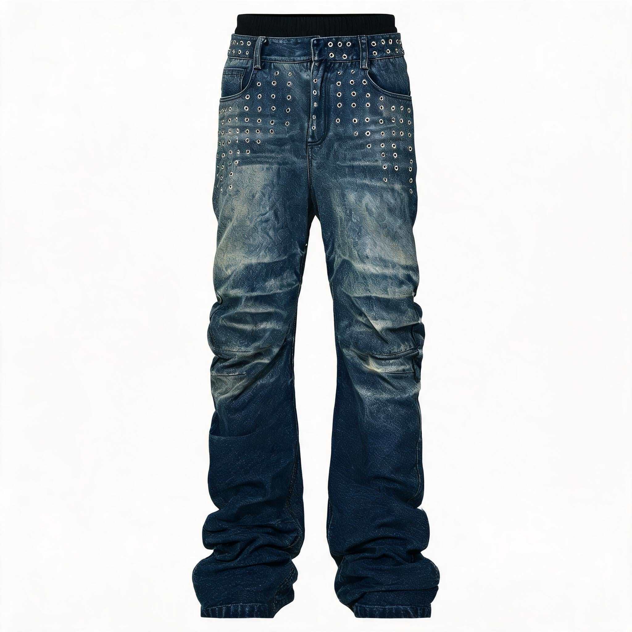 Men's Ice Blue Distressed Curved Jeans