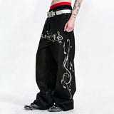 Waxed Note Print Straight Jeans