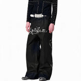 Waxed Note Print Straight Jeans