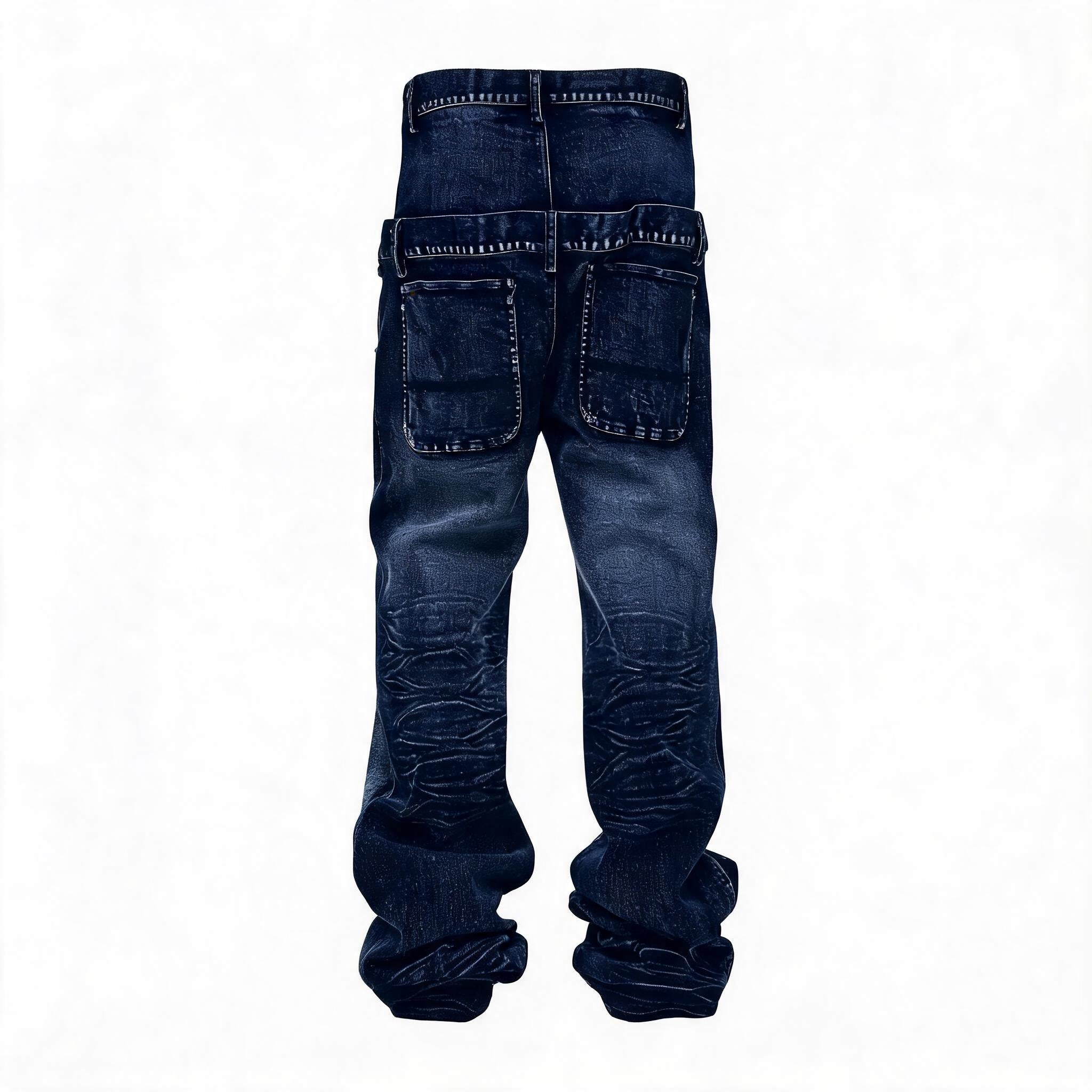 Men's Washed Blue Double Waistband Jeans