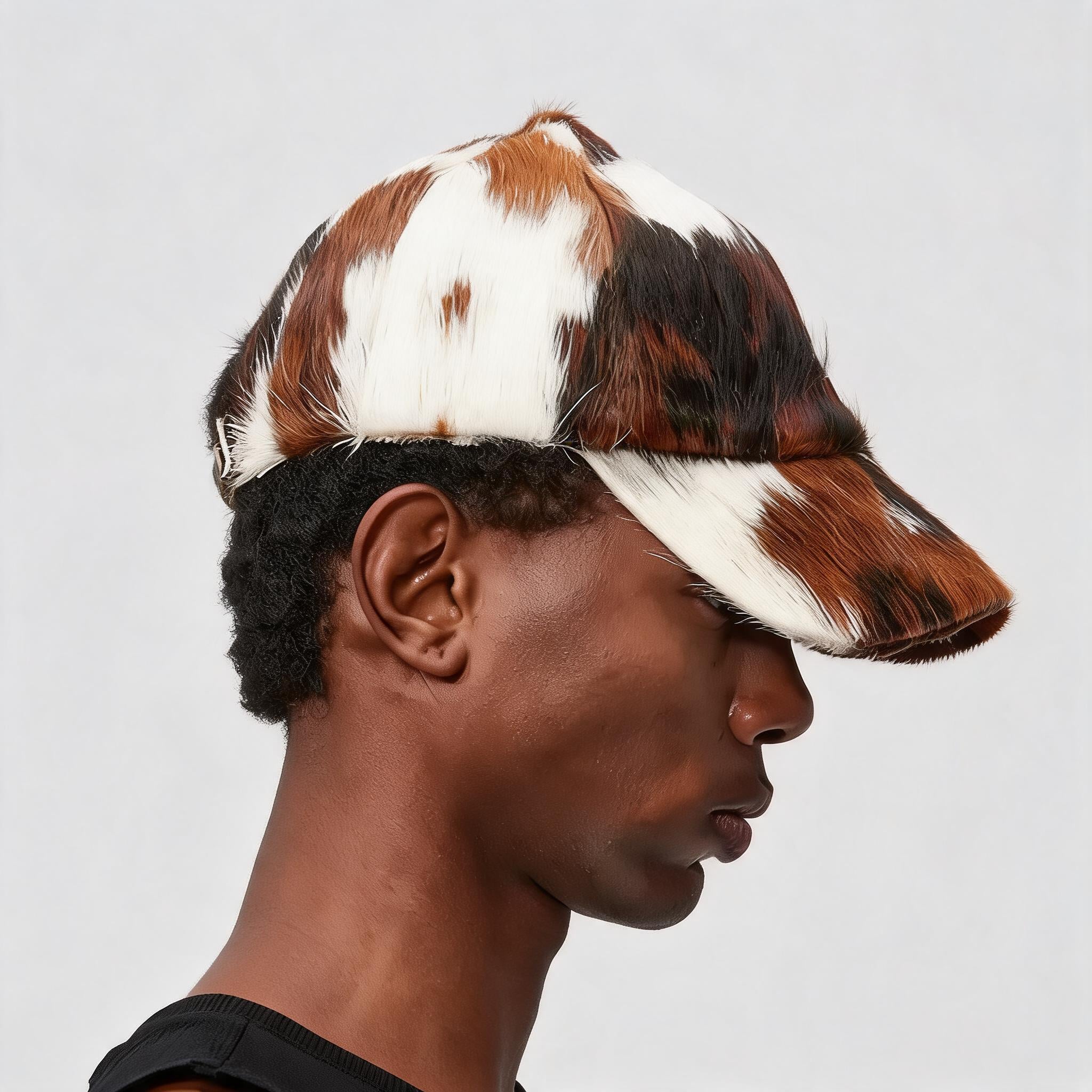 Cow Print Leather Fur Sun Cap