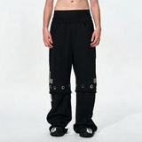 Men's Black Straight Two-In-One Riveted Sweatpants