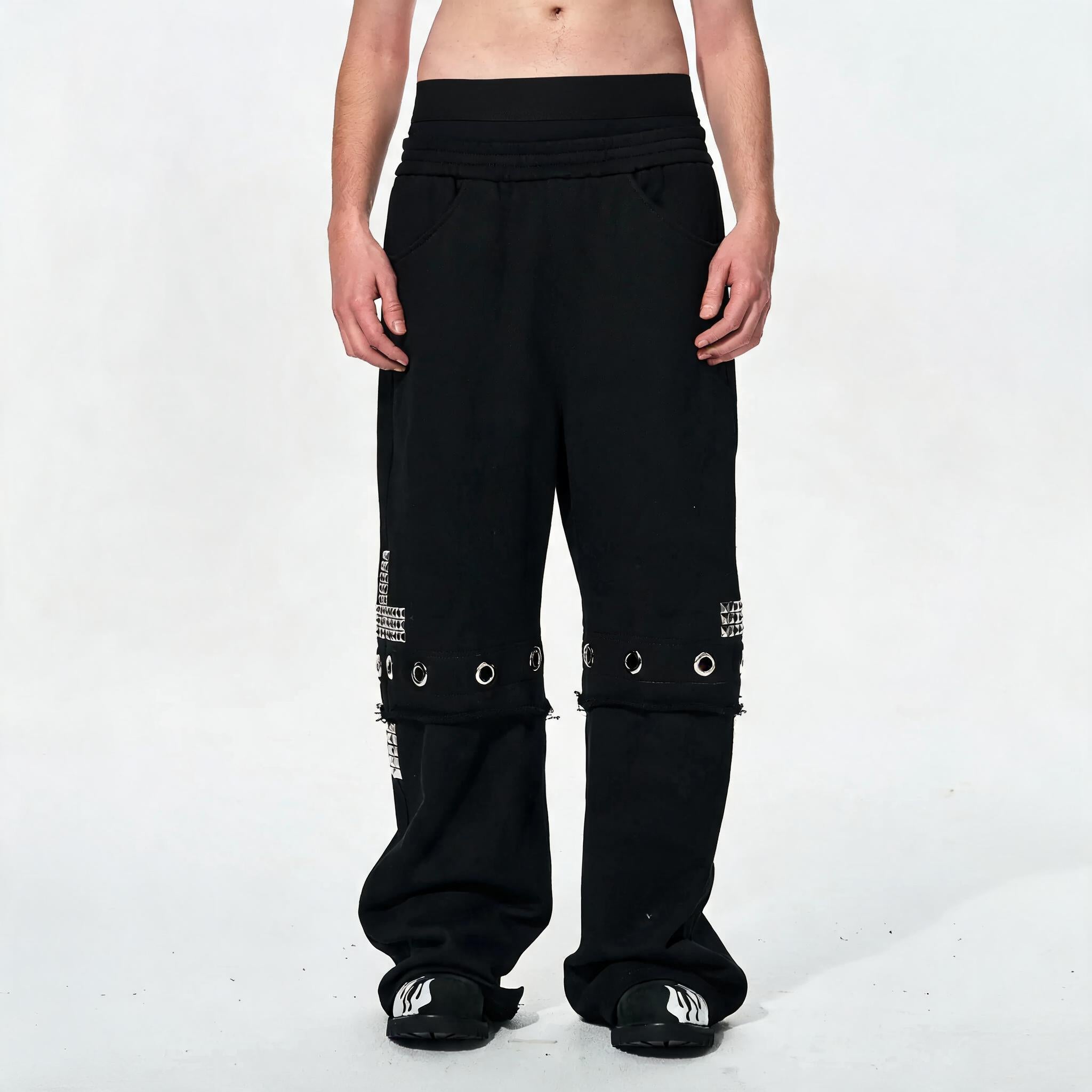 Men's Black Straight Two-In-One Riveted Sweatpants