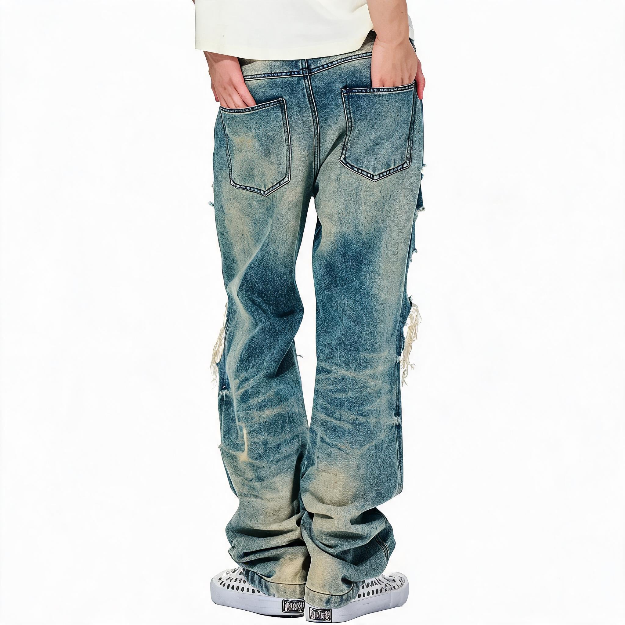 Men's Distressed Washed Straight Leg Jeans