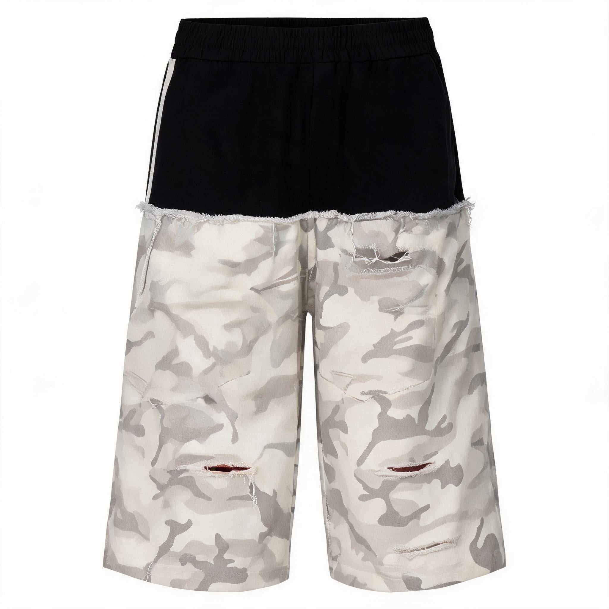 Men's Patchwork Ripped White Camo Pants