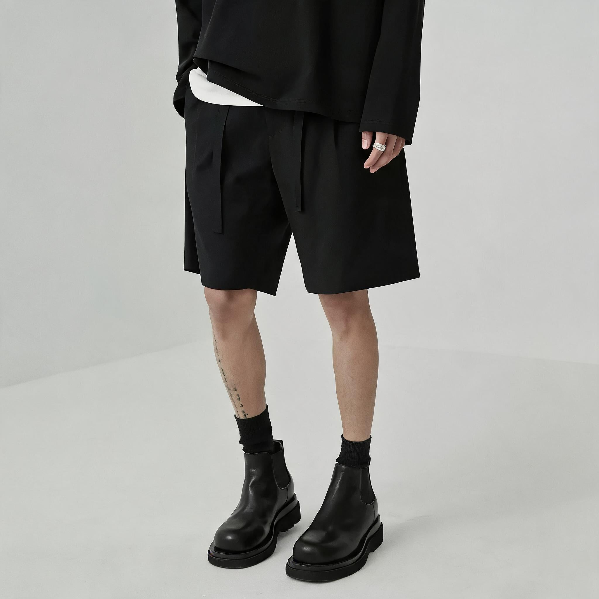Draped Drawstring Elastic Waist Pleated Shorts