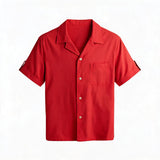 Short-Sleeve Cuban Collar Linen Blend Shirt