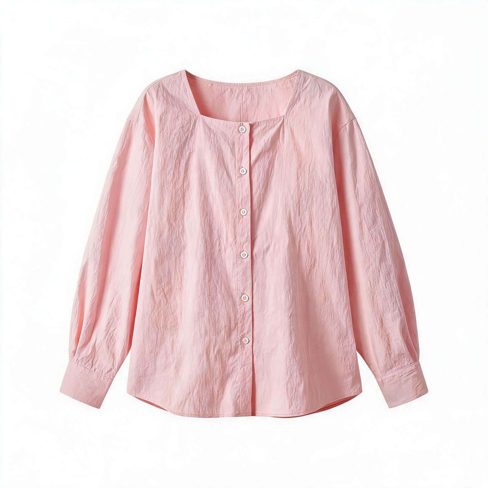 Casual Square Neck Cotton Blend Shirt