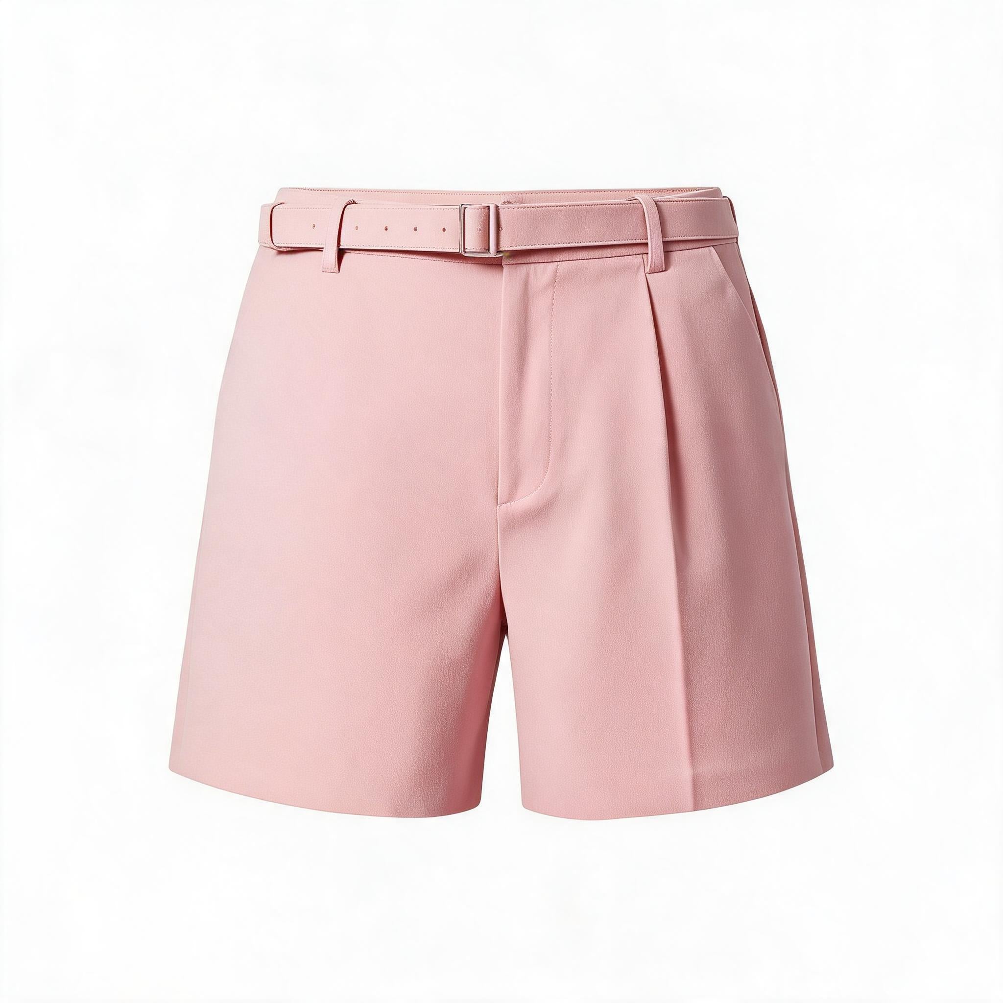 Triacetate Blend Belted Pleated Suit Shorts