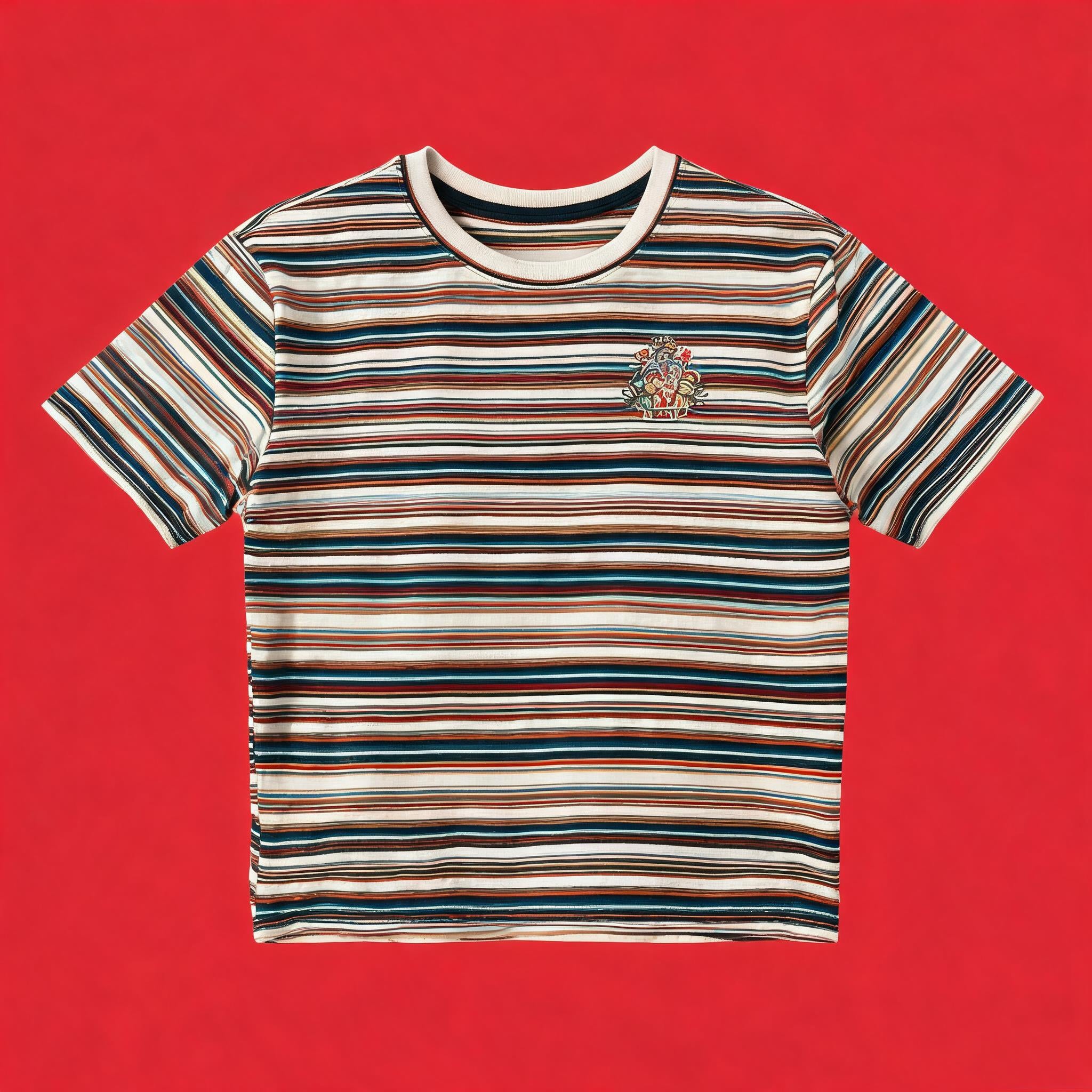 Short Sleeve Striped Embroidered Cotton Tee