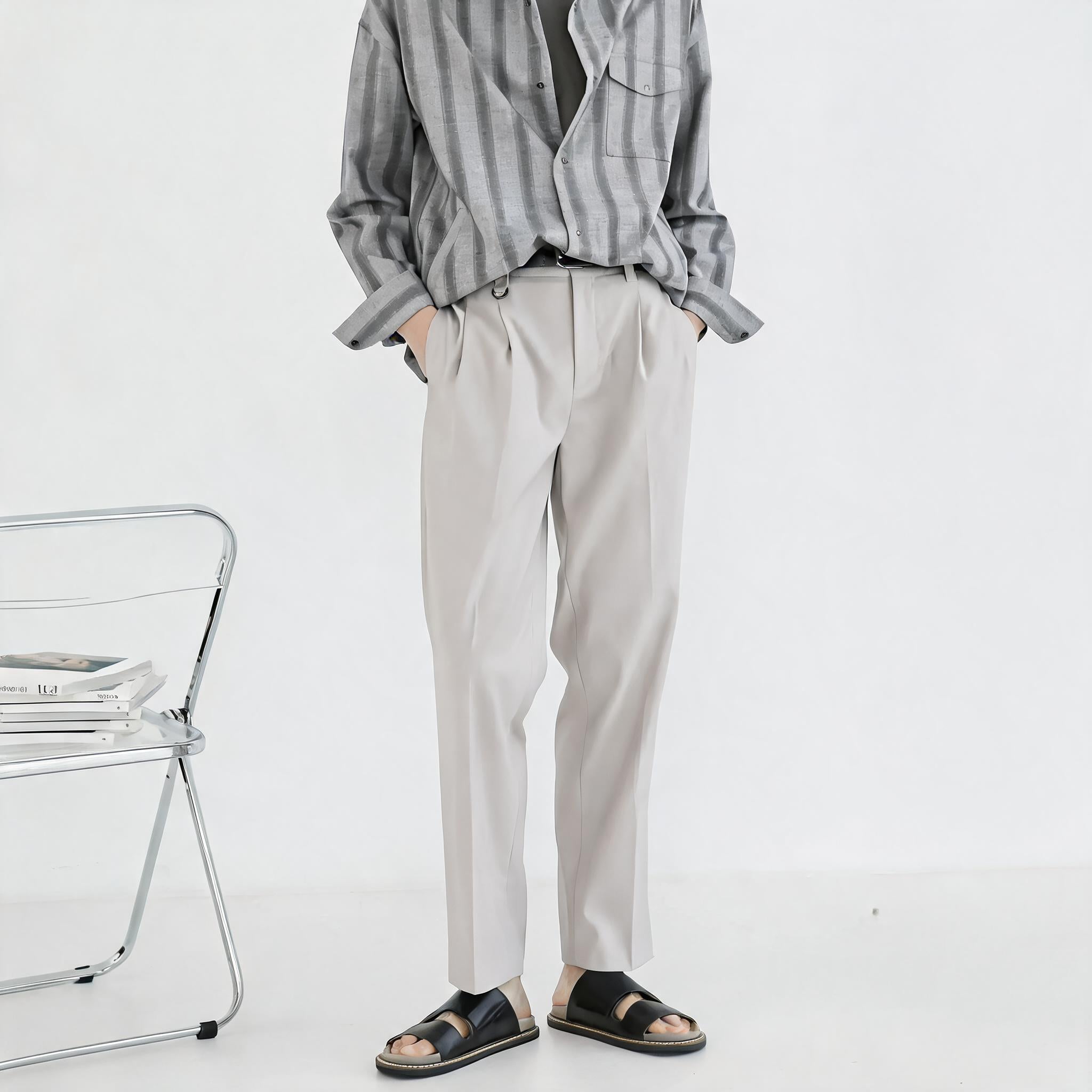 Double Pleated Wide Cropped Suit Pants