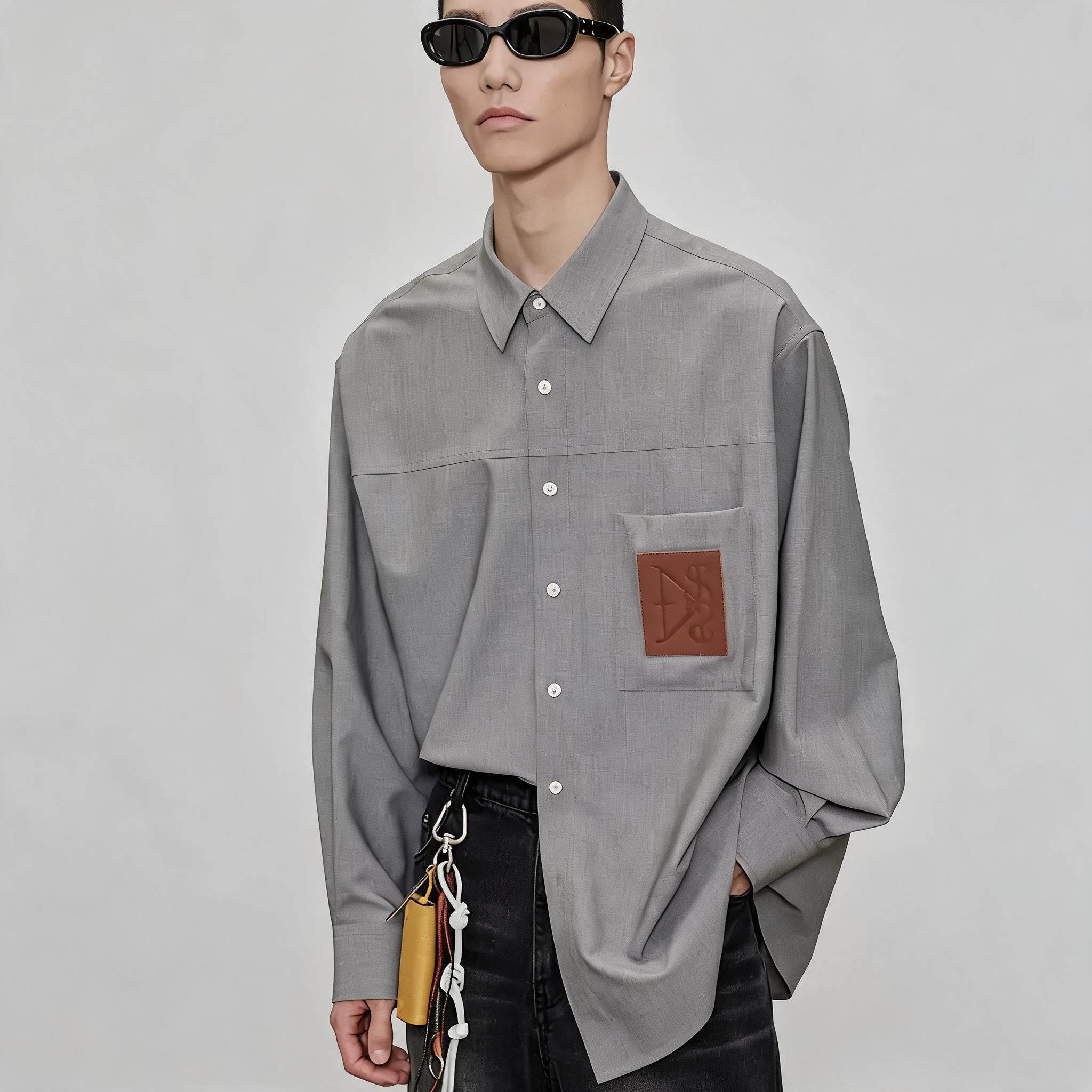Relaxed Fit Leather Patch Pocket Shirt