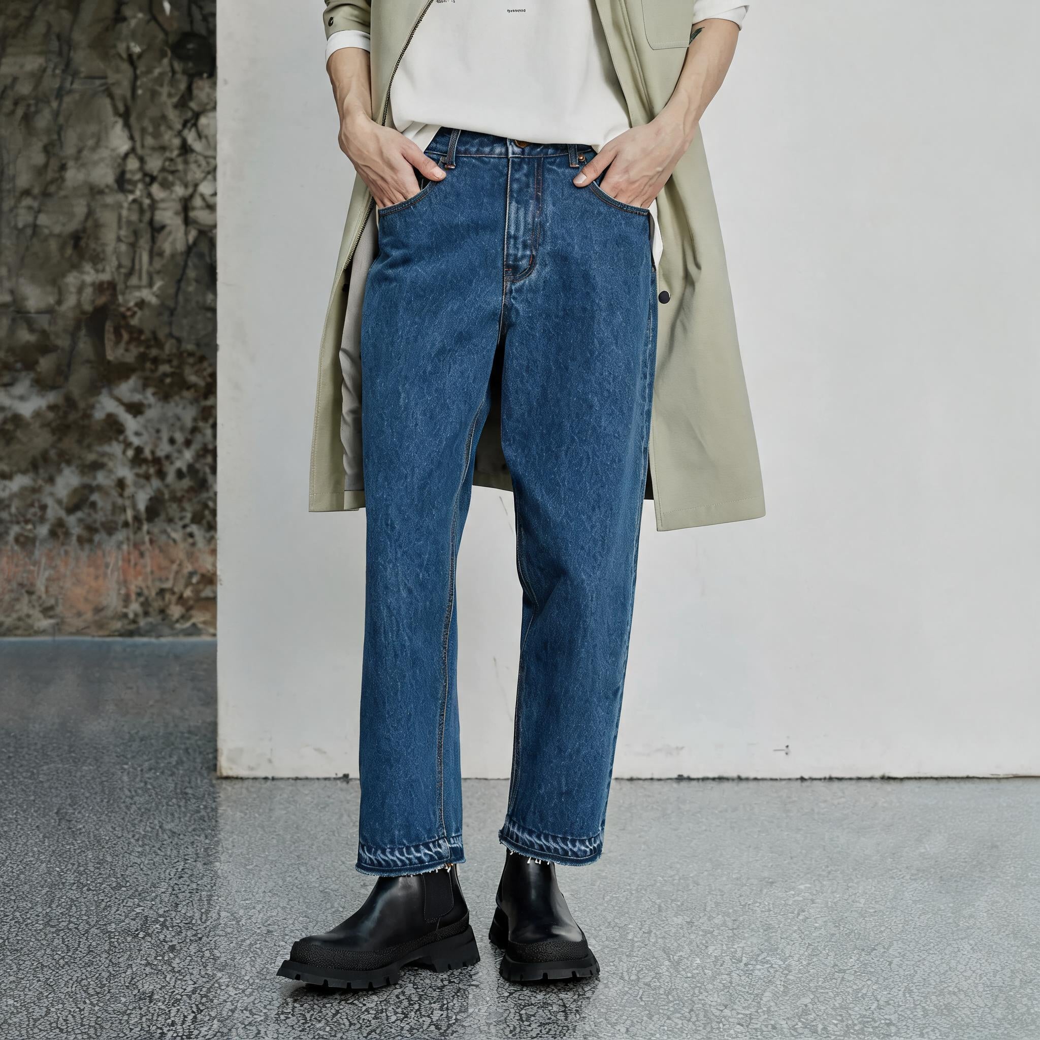 Vintage Washed Distressed Straight Cropped Jeans
