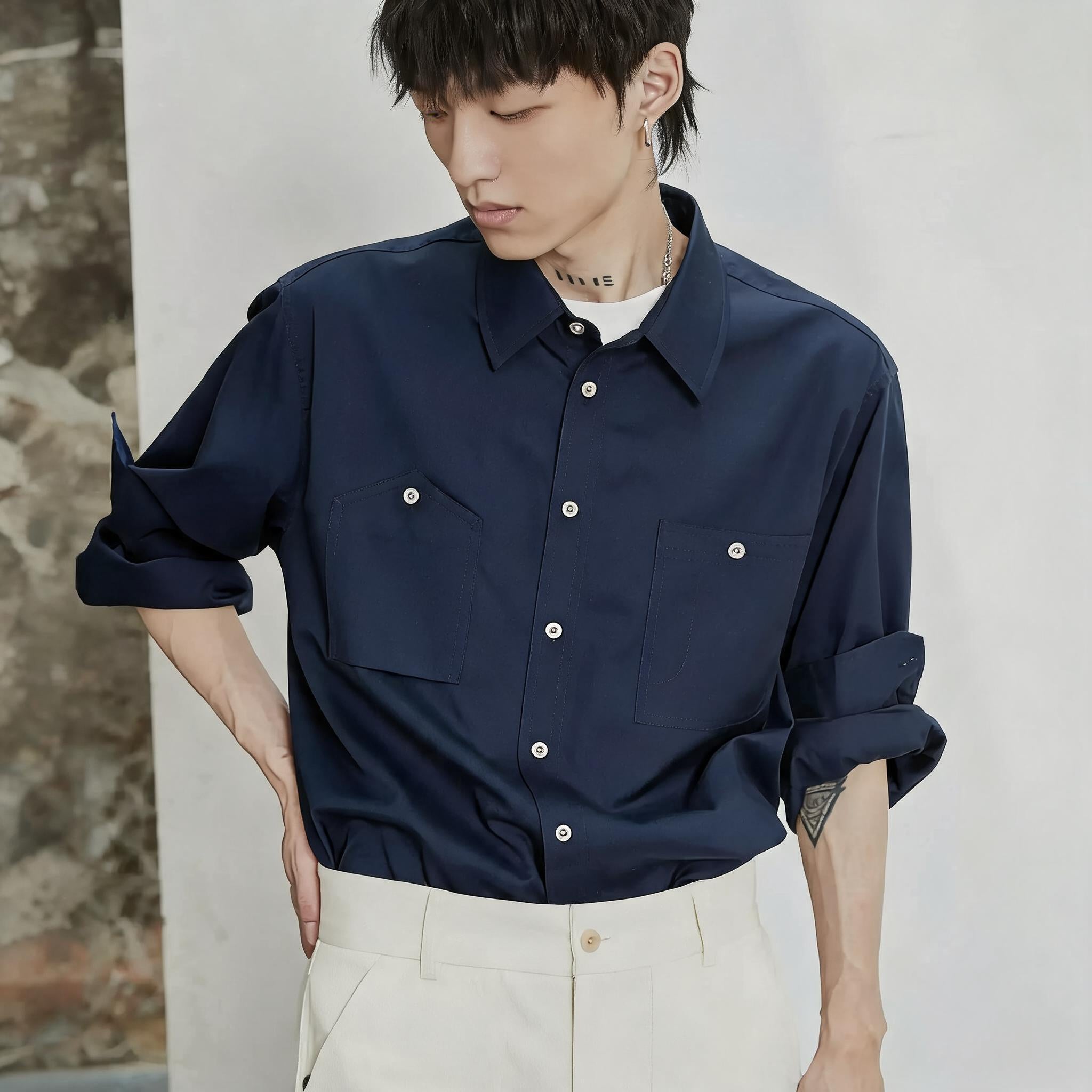 80s Cotton Oxford Asymmetric Pocket Shirt