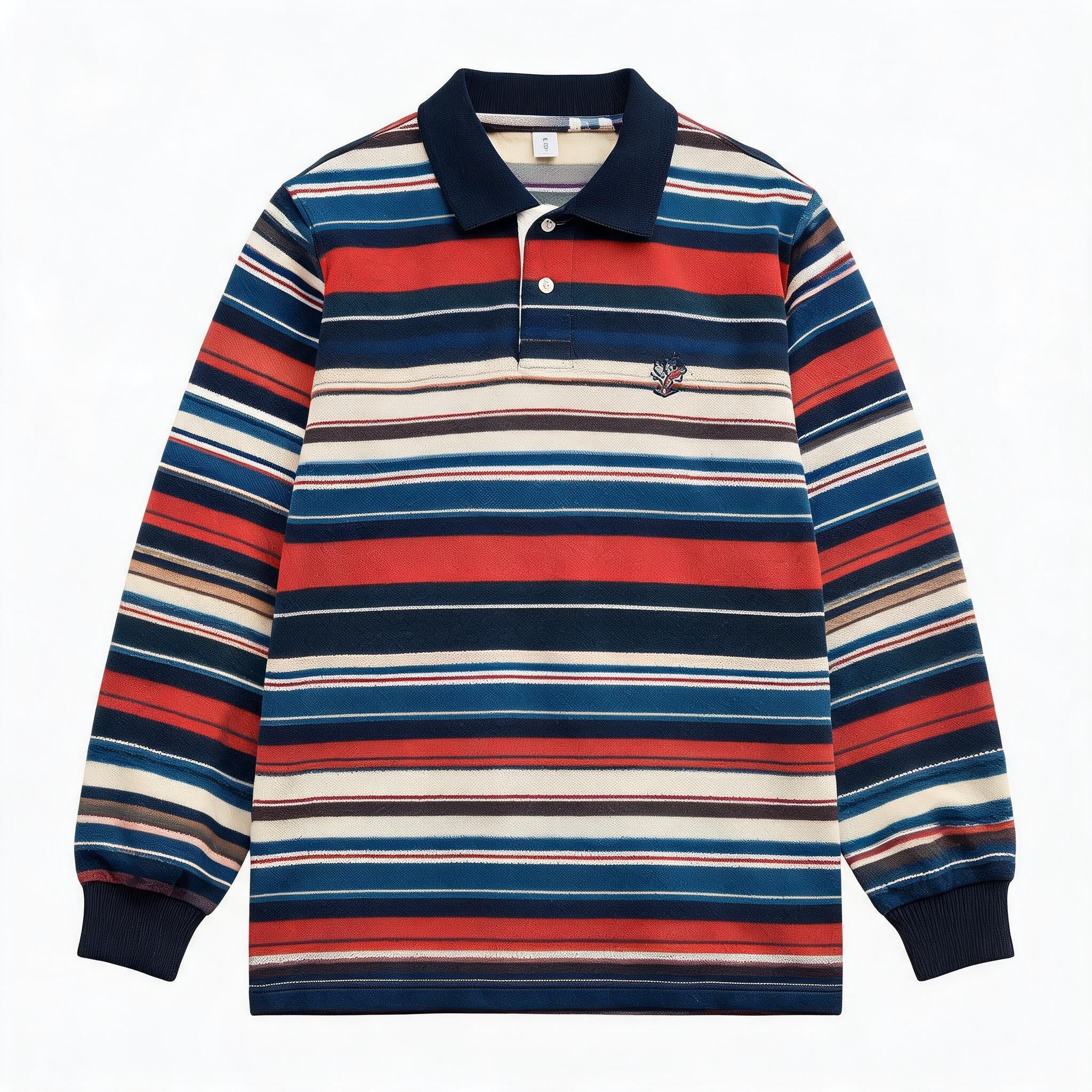 Striped Embroidered Long Sleeve Polo Tee