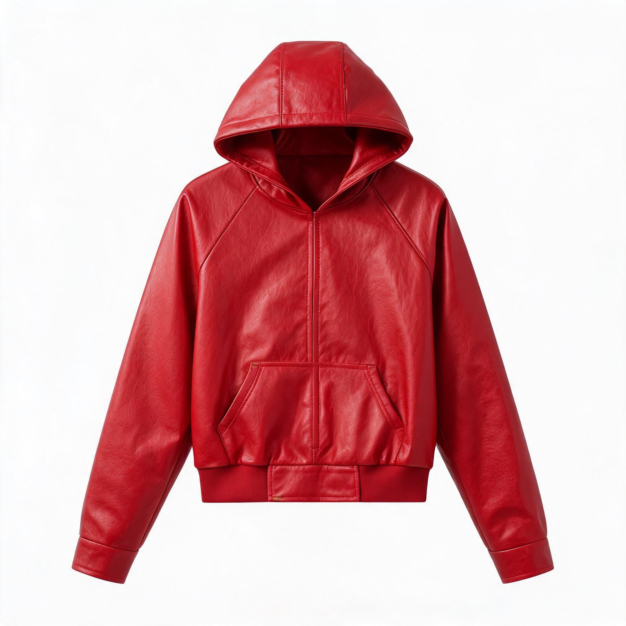 Cropped Lambskin PU Hooded Kangaroo Jacket