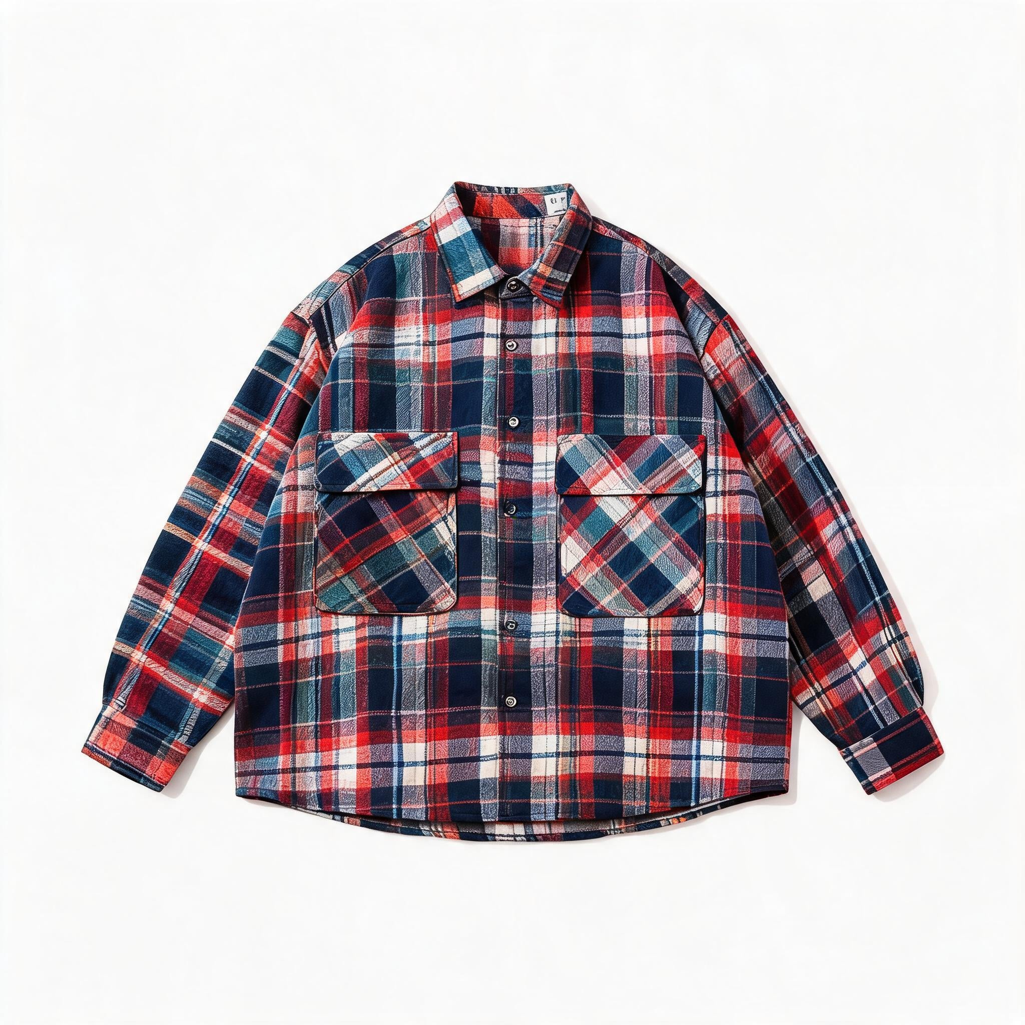 Short Color Block Plaid Cargo Shirt