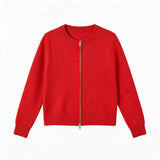 Merino Wool Cashmere Zip Crew Cardigan