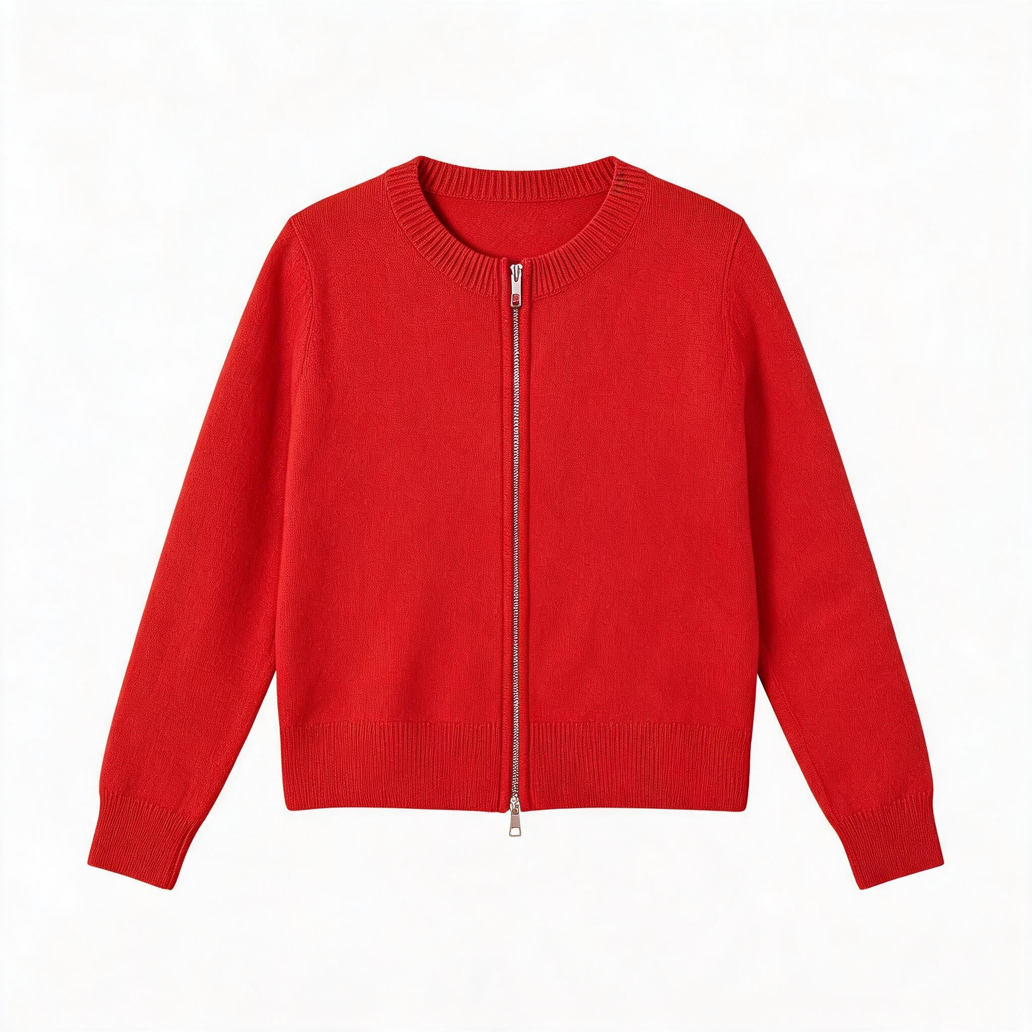 Merino Wool Cashmere Zip Crew Cardigan