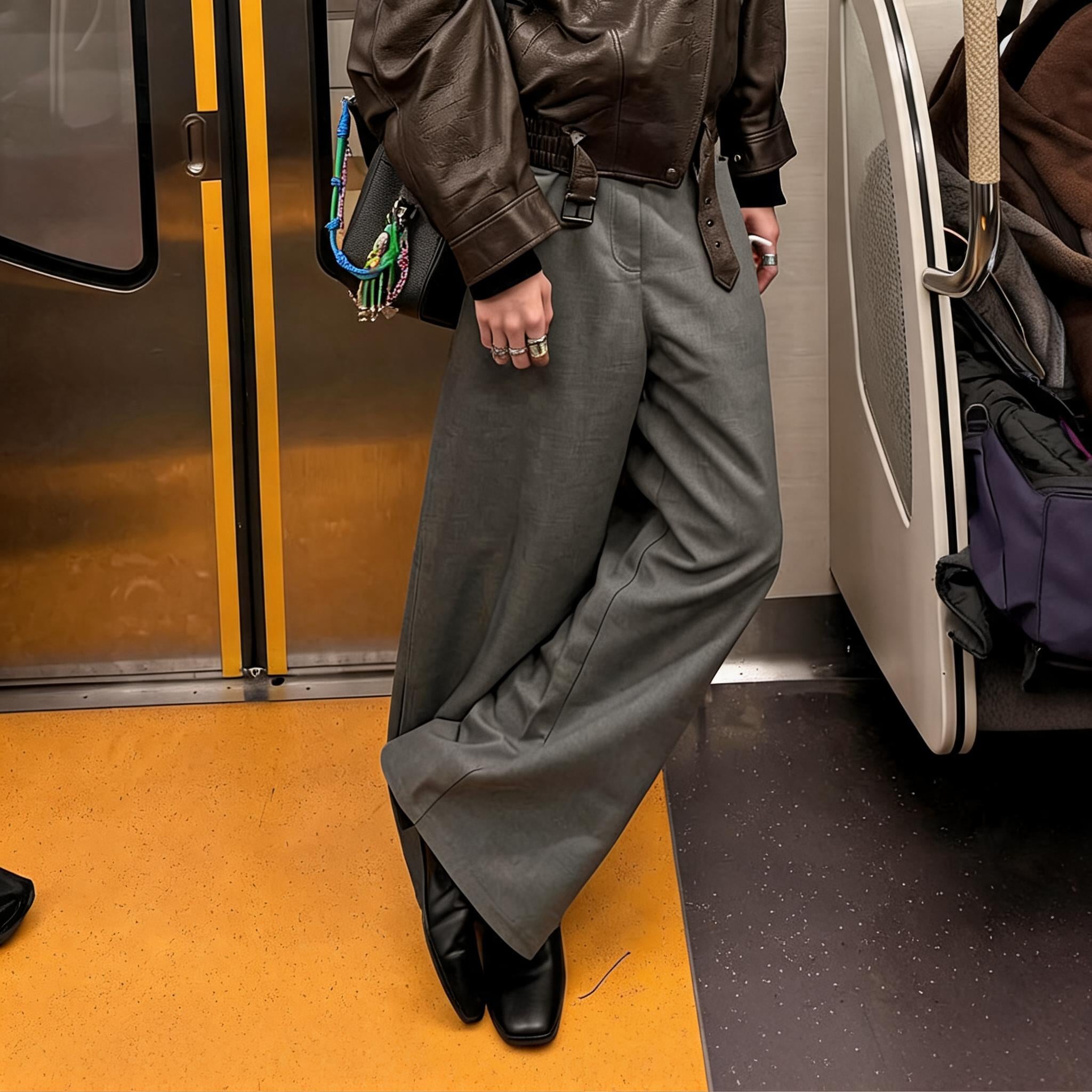 Black Gray Wide Leg Dress Pants